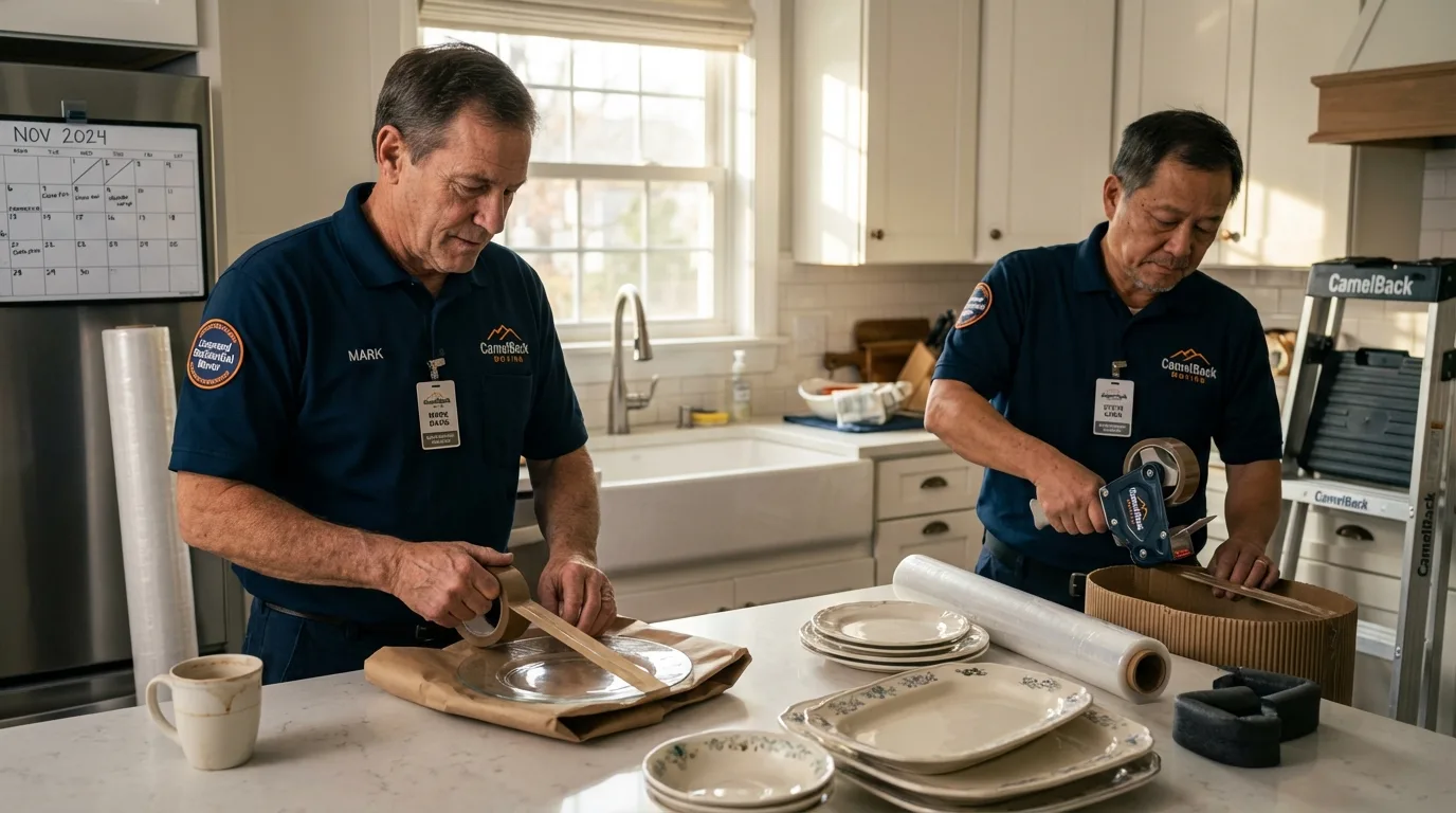 Professional crew packing kitchen dishware in Evansville, WY